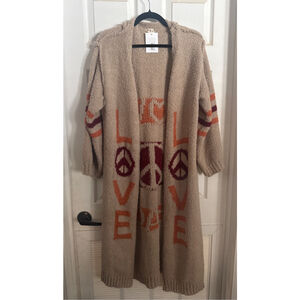 Women's POL Beige Love Peace Long Cardigan
